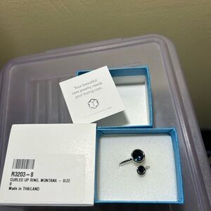 Curl-Up Double Blue Stone Ring in Silver Tone by Touchstone Crystal